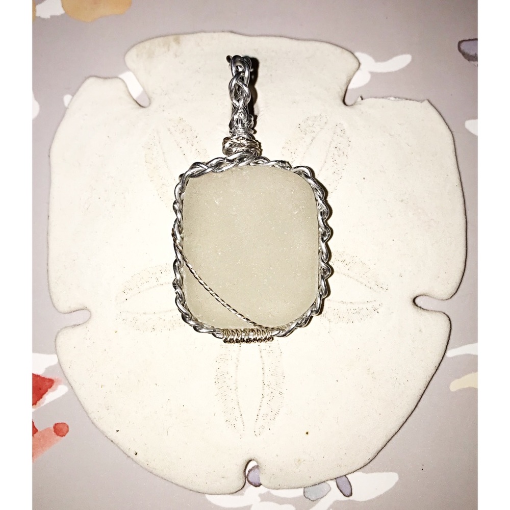 White Sea Glass Wrapped Necklace